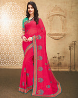 Vishal Prints Pink Chiffon Saree With Embroidery And Diamond Work