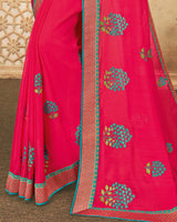 Vishal Prints Pink Chiffon Saree With Embroidery And Diamond Work