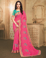 Vishal Prints Pink Chiffon Saree With Embroidery And Diamond Work