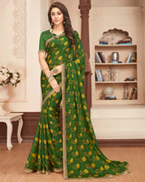 Vishal Prints Green Printed Georgette Saree With Jari Border