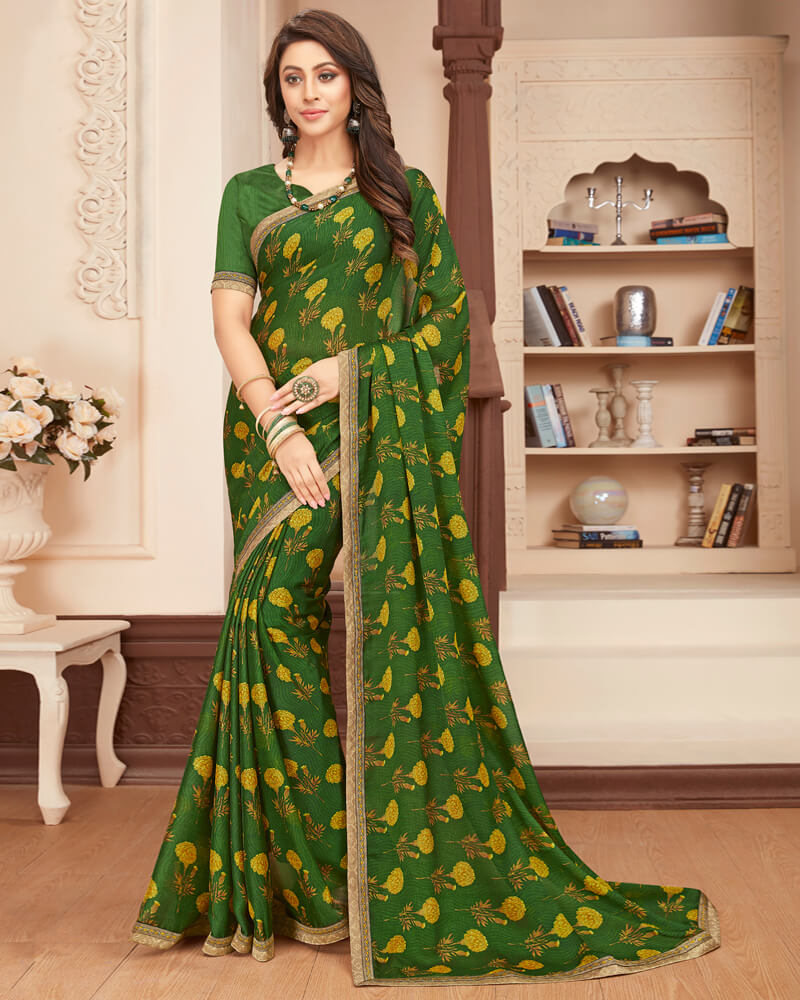 Vishal Prints Green Printed Georgette Saree With Jari Border