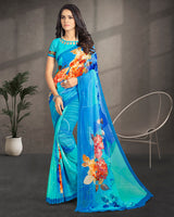 Vishal Prints Blue Digital Print Georgette Saree