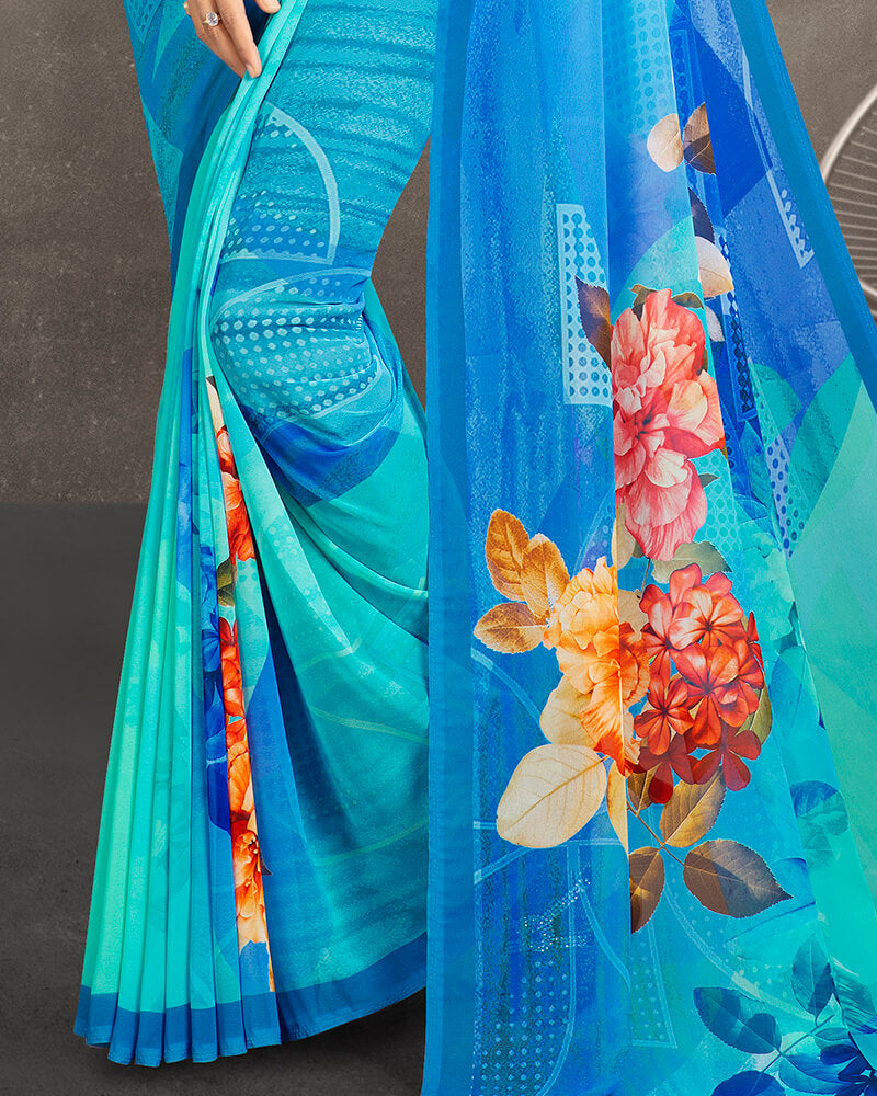 Vishal Prints Blue Digital Print Georgette Saree