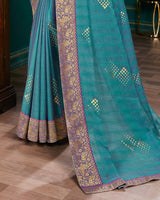 Vishal Prints Teal Blue Chiffon Saree With Foil Print And Jari Border