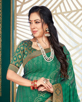 Vishal Prints Dark Sea Green Chiffon Saree With Foil Print And Jari Border