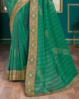 Vishal Prints Dark Sea Green Chiffon Saree With Foil Print And Jari Border
