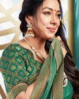 Vishal Prints Dark Sea Green Chiffon Saree With Foil Print And Jari Border