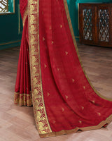 Vishal Prints Cherry Red Chiffon Saree With Foil Print And Jari Border