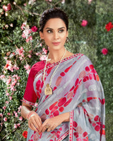 Vishal Prints Silver Digital Print Brasso Saree With Foil Print