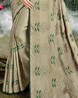 Vishal Prints Beige Satin Saree With Embroidery And Diamond Work