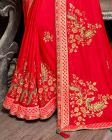 Vishal Prints Red Silk Saree With Embroidery Work