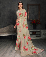 Vishal Prints Grey Digital Print Crepe Saree
