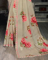 Vishal Prints Grey Digital Print Crepe Saree