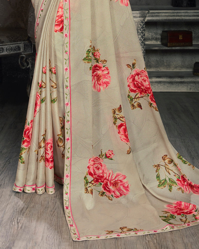 Vishal Prints Grey Digital Print Crepe Saree