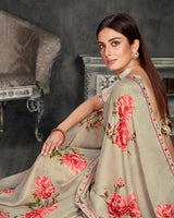 Vishal Prints Grey Digital Print Crepe Saree