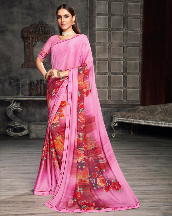Vishal Prints Pastel Pink Digital Print Crepe Saree