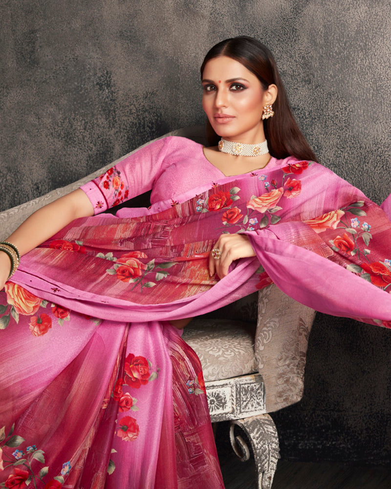 Vishal Prints Pastel Pink Digital Print Crepe Saree