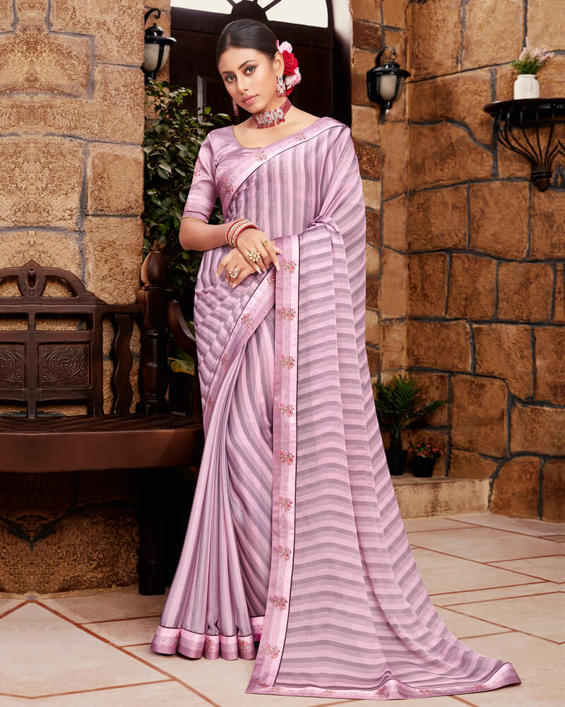 Vishal Prints Light Mauve Chiffon Saree With Diamond Work Border