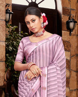 Vishal Prints Light Mauve Chiffon Saree With Diamond Work Border