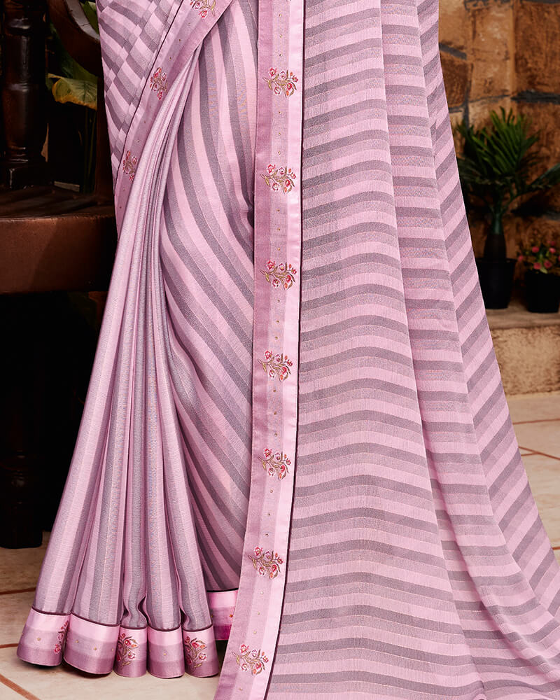 Vishal Prints Light Mauve Chiffon Saree With Diamond Work Border