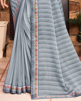 Vishal Prints Grey Chiffon Saree With Diamond Work Border