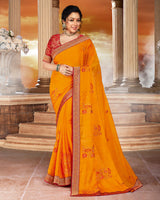 Vishal Prints Orange Chiffon Saree With Embroidery Work