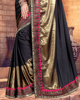 Vishal Prints Black Satin Saree With Foil Print Anb Jari Work