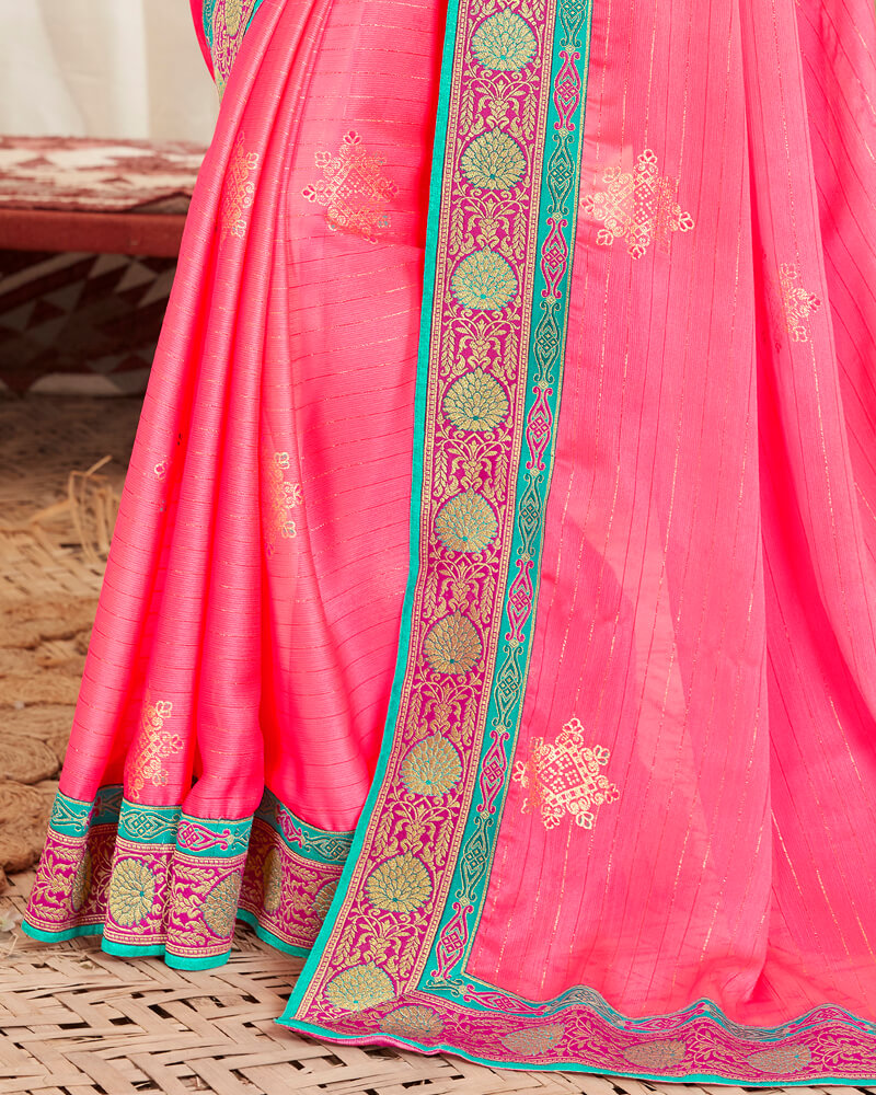 Vishal Prints Rose Pink Chiffon Saree With Foil Print And Border
