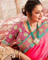 Vishal Prints Rose Pink Chiffon Saree With Foil Print And Border