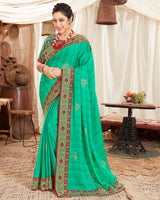 Vishal Prints Dark Sea Green Chiffon Saree With Foil Print And Border