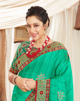 Vishal Prints Dark Sea Green Chiffon Saree With Foil Print And Border