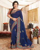 Vishal Prints Navy Blue Chiffon Saree With Foil Print And Border