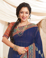 Vishal Prints Navy Blue Chiffon Saree With Foil Print And Border
