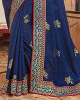 Vishal Prints Navy Blue Chiffon Saree With Foil Print And Border