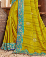 Vishal Prints Olive Green Chiffon Saree With Foil Print And Border