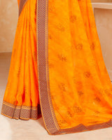 Vishal Prints Orange Chiffon Saree With Foil Print And Border