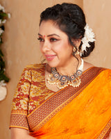 Vishal Prints Orange Chiffon Saree With Foil Print And Border