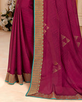 Vishal Prints Wine Chiffon Saree With Foil Print And Border