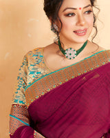 Vishal Prints Wine Chiffon Saree With Foil Print And Border