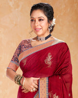 Vishal Prints Red Chiffon Saree With Foil Print And Border