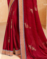 Vishal Prints Red Chiffon Saree With Foil Print And Border