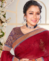 Vishal Prints Red Chiffon Saree With Foil Print And Border