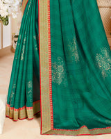 Vishal Prints Teal Green Chiffon Saree With Foil Print And Border