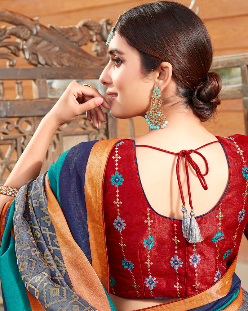 Vishal Prints Dark Grey Silk Saree With Weaving Work