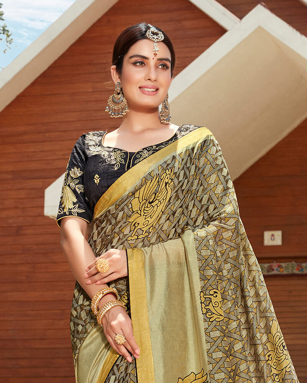 Vishal Prints Dark Beige Silk Saree With Weaving Work