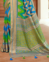 Vishal Prints Green And Dark Blue Silk Saree With Weaving Work