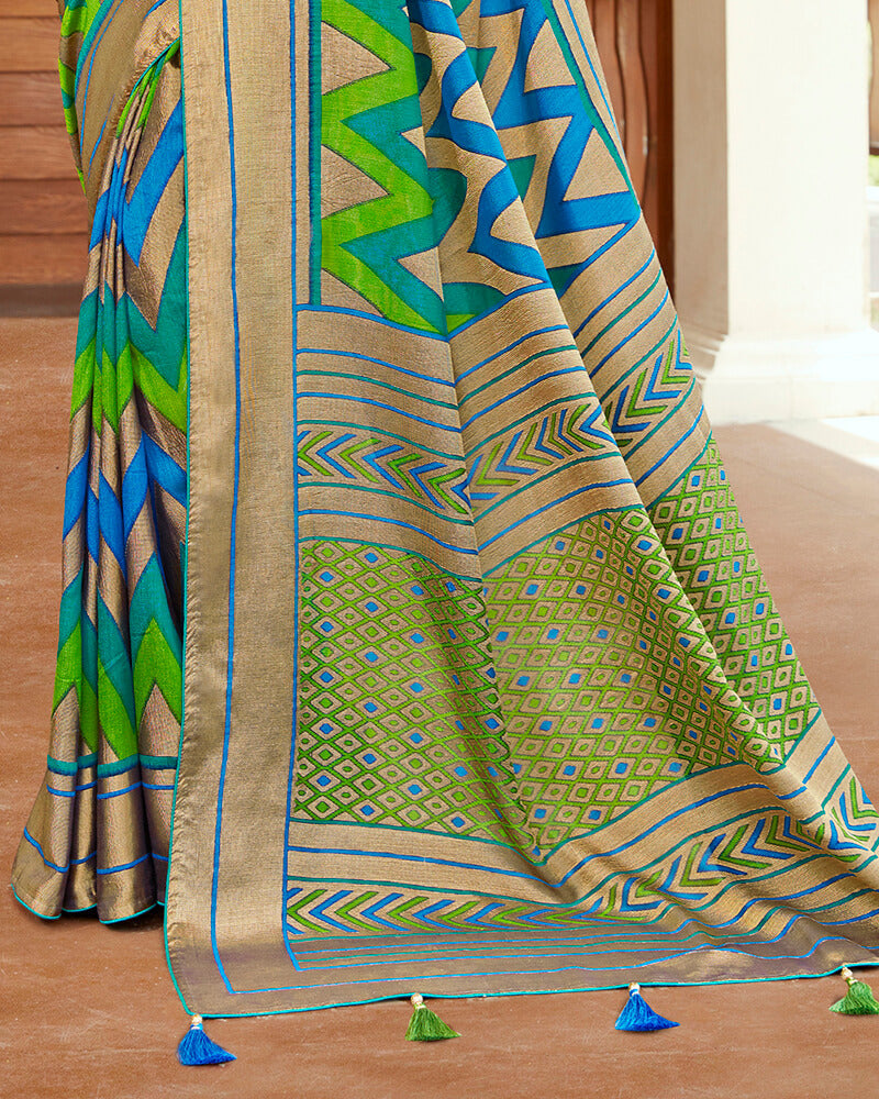 Vishal Prints Green And Dark Blue Silk Saree With Weaving Work