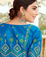 Vishal Prints Green And Dark Blue Silk Saree With Weaving Work
