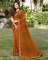 Vishal Prints Orange And Brown Georgette Saree With Satin Border