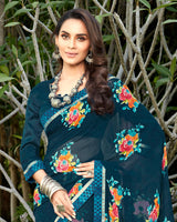 Vishal Prints Dark Navy Blue Georgette Saree With Satin Border